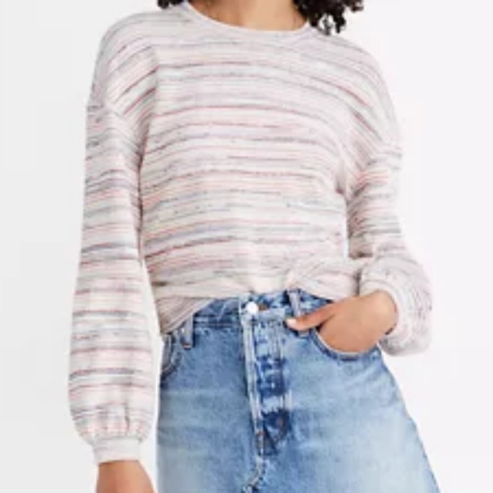 Madewell Bubble Sleeve Crop Top Sweatshirt Sweater in Rainbow Stripe Siz…